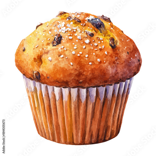 Watercolor painting of Muffin, vector illustration, isolated on white background.