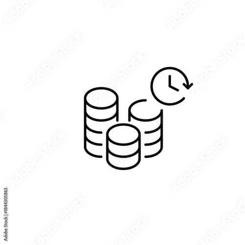 Stack of coins and clock. Interest or savings growth. Pixel perfect, editable stroke vector icon
