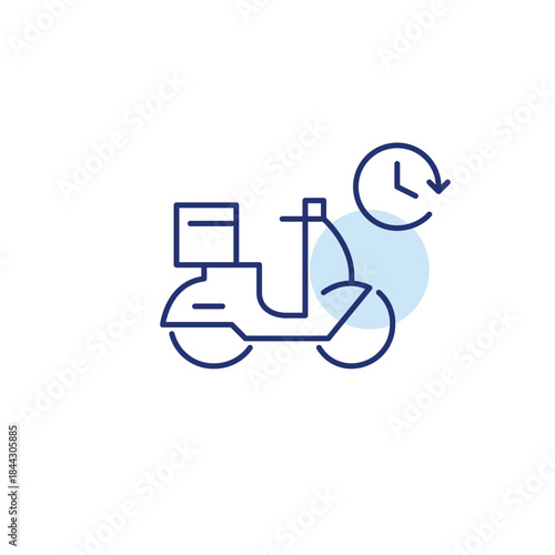 Delivery moped and clock. Scheduled delivery, on time delivery tracking. Pixel perfect, editable stroke vector icon
