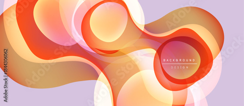 Abstract fluid shapes, orange hues dominate. Soft gradients create dynamic flow, modern design element. Background features text.