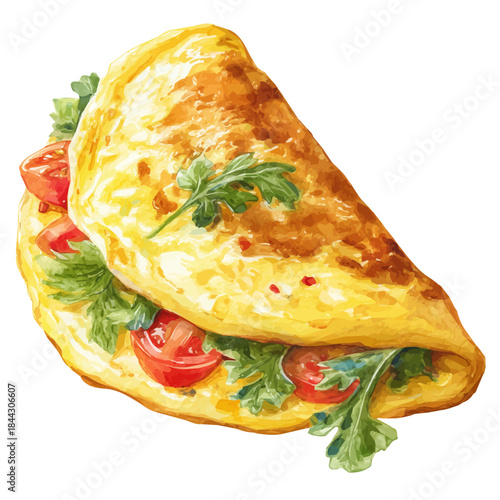Watercolor vector illustration of Omelette, isolated on white background.
