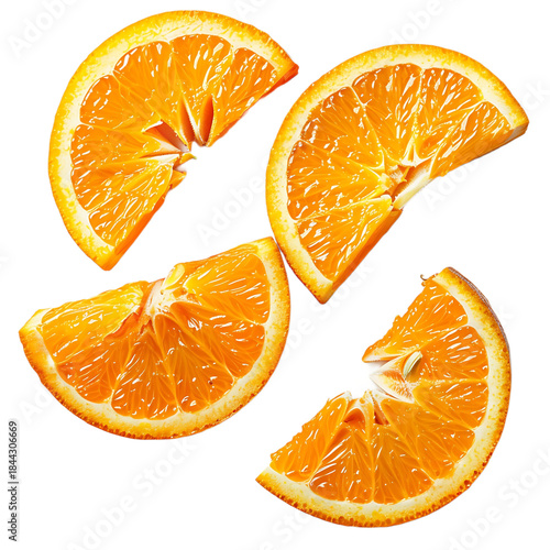Fresh Orange Wedges Arranged Isolated On Transparent Background