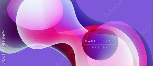 Abstract fluid shapes blend, creating vibrant purple, pink gradients. Modern design element for backgrounds, presentations. Smooth curves dominate composition.