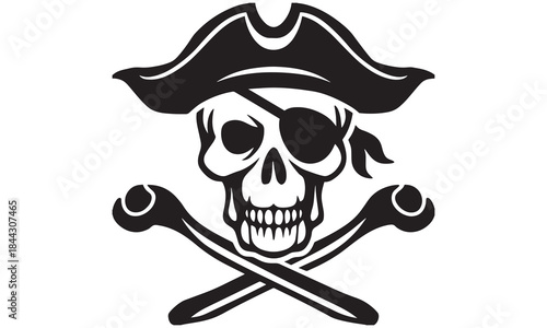 Pirate Skull Vector – Jolly Roger Symbol, Crossbones Emblem, Captain Hat Design .