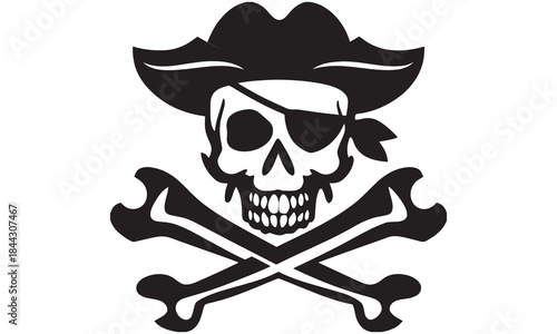 Pirate Skull Vector – Jolly Roger Symbol, Crossbones Emblem, Captain Hat Design .