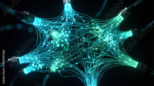 Glowing Fiber Optic Cables Forming Digital Network Structure