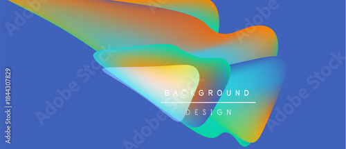 Abstract colorful shapes overlap blue backdrop. Text reads background design. Modern graphic element, vibrant hues create dynamic visual.