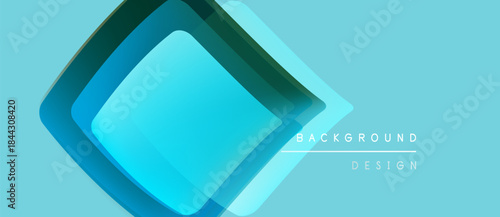 Abstract geometric design. Overlapping squares create layered effect. Blue hues dominate, suggesting depth, modernity. Minimalist style.