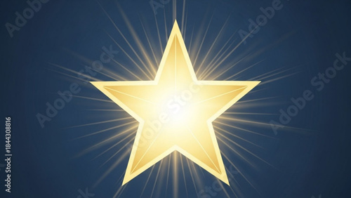 Shining gold star symbol with radiant light beams on dark blue background, representing excellence and achievement in various fields