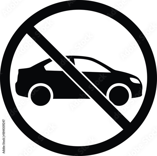 Simple black and white graphic icon clearly indicating no vehicle parking or driving allowed in this specific area
