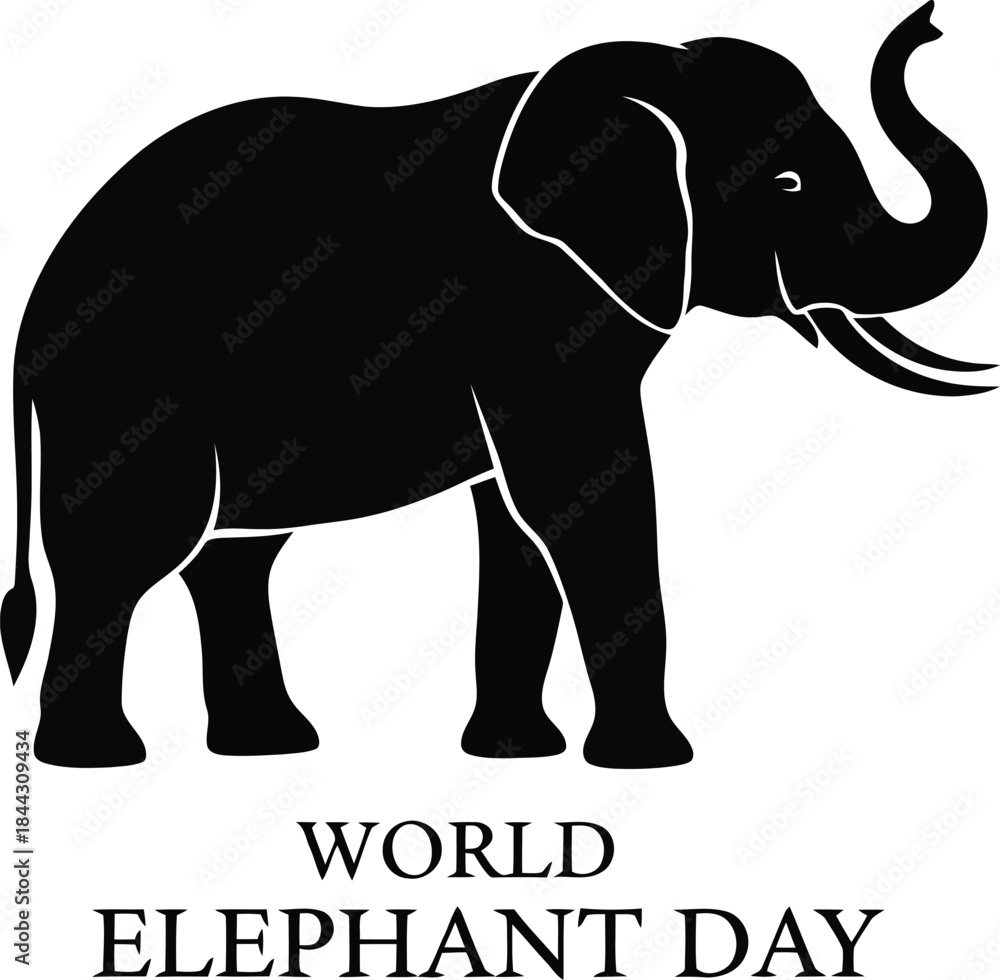 Fototapeta premium Black silhouette of an elephant standing proudly above stylized text celebrating world elephant day conservation awareness