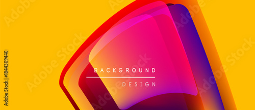 Abstract vibrant design. Overlapping layers create dynamic visual effect. Yellow backdrop emphasizes colorful geometry. Modern, stylish presentation.