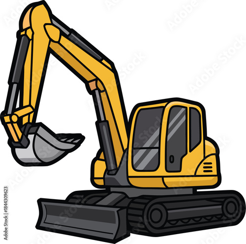 Yellow heavy construction excavator machine vehicle isolated on a white background