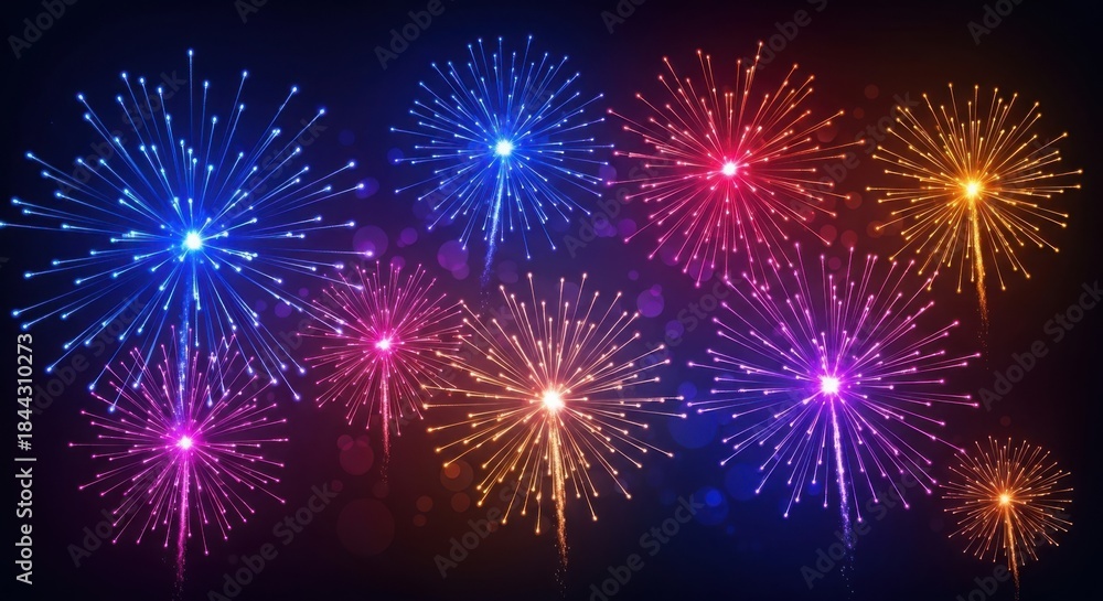 Fototapeta premium Vibrant multi-colored fireworks display lighting up the night sky festive celebration illustration