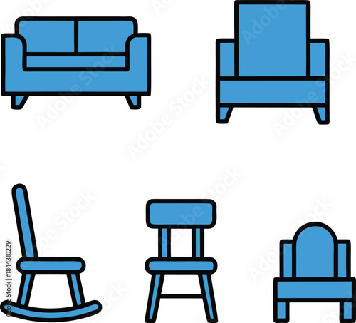 sectional sofa blue icon vector on transparent background