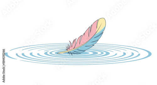 Gentle Feather Landing Causing Ripples Minimalist Calm Artwork Isolated Illustration