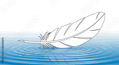 Feather touch on tranquil water surface, a captivating interplay of lightness and liquid motion