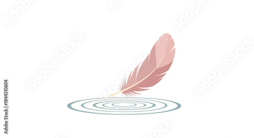 Pink feather illustration resting on tranquil concentric water rings of serenity