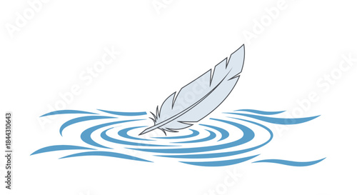 Feather touching water surface creating ripples vector illustration simple style