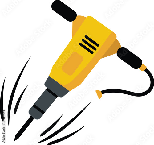 Black and yellow electric drill with a set of screwdriver bits and a steel wrench on a white background for construction and repair work