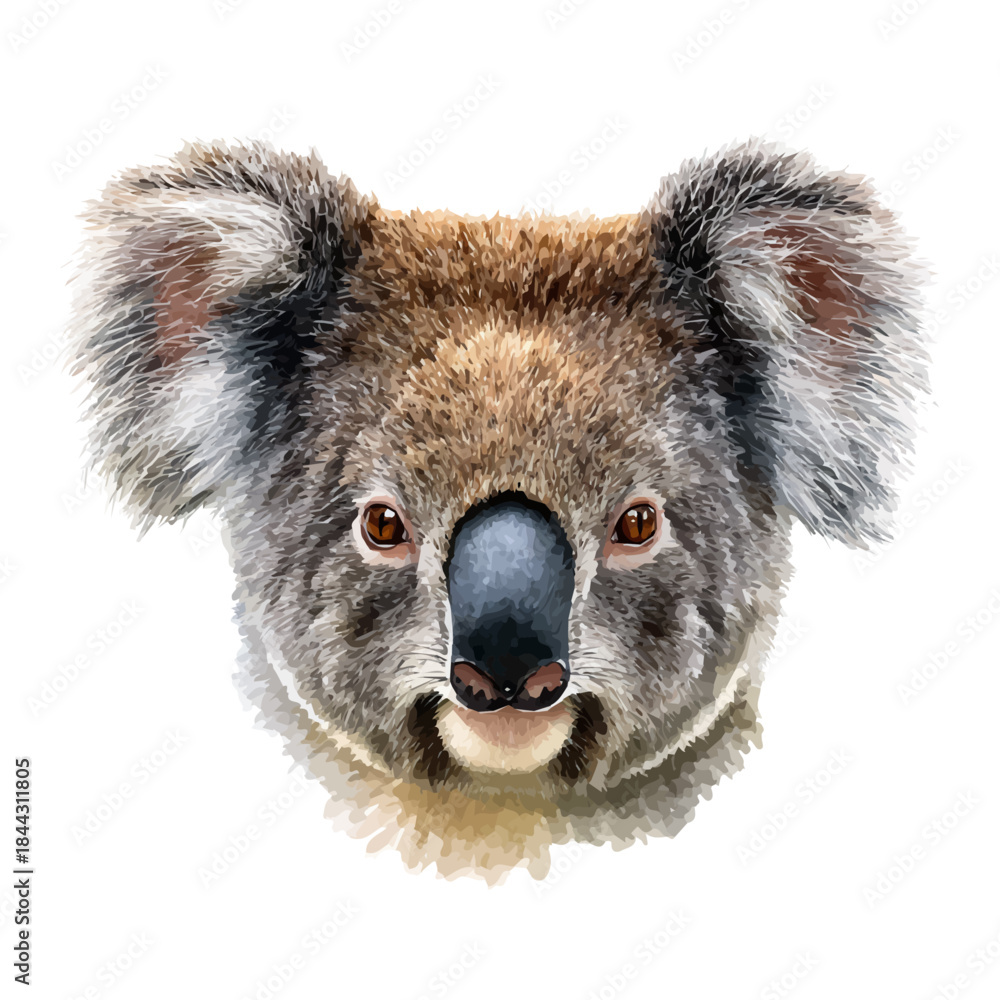 Obraz premium Watercolor illustration of Koala Head, vector artwork, isolated on white background.