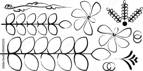 Black and white floral line art illustration