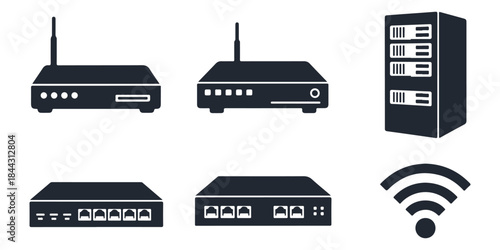 Collection of network and server equipment icons