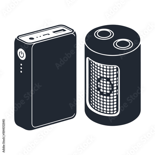 Portable power bank and small electric heater illustration