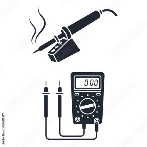 Soldering iron and digital multimeter icon set