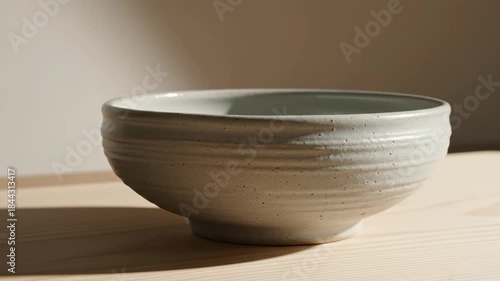 Minimalist Ceramic Bowl with Soft Natural Light and Shadow Play.