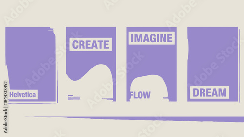 Purple typographic illustration with inspirational words create imagine flow dream