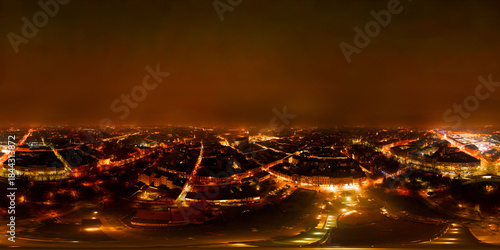Kraków at Night: 360-Degree Aerial VR Panorama of the Old Town