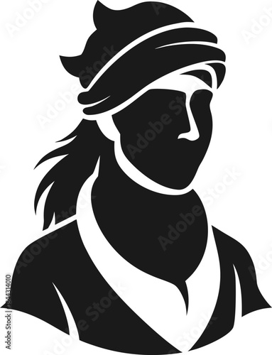 Stylized portrait of a man wearing a turban and traditional clothing