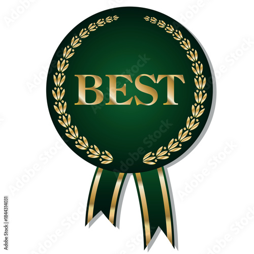 The "Best" medal with gold edging and diamonds.  Vector drawing of a label icon with text.  The sticker stands out against the transparent background of the vector drawing.