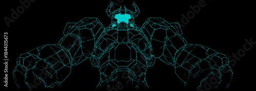 Wireframe Robot Golem vector art Blueprint Cybernetic Warrior 3D Model Mesh Grid Artificial Intelligence Game Asset Concept Graphic Science Fiction Character Design Mechanic
