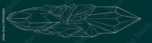 Wireframe  vector art Crystal Rock Blueprint Gemstone Mineral Structure Geometry 3D Model Mesh Geology Mining Concept Graphic Design Element Technical Schematic Line Art

