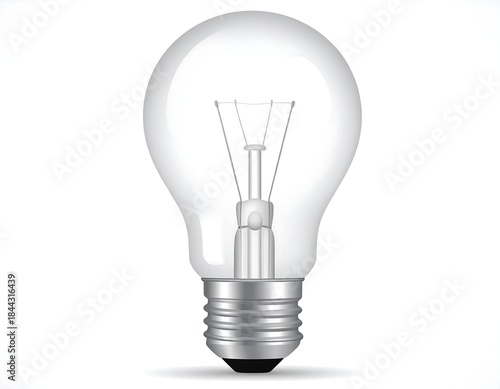 Transparent light bulb illustration, isolated on white background, showing filament details