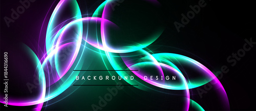 Abstract neon lights create dynamic curves, vibrant colors on dark background. Modern design element for digital projects.
