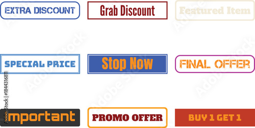 set of colorful promotional offer labels and stickers on a white background
