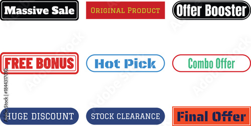 A set of colorful sale labels and stickers on a white background