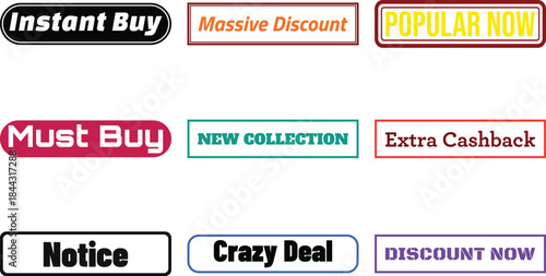 a set of colorful sale labels and stickers on a white background