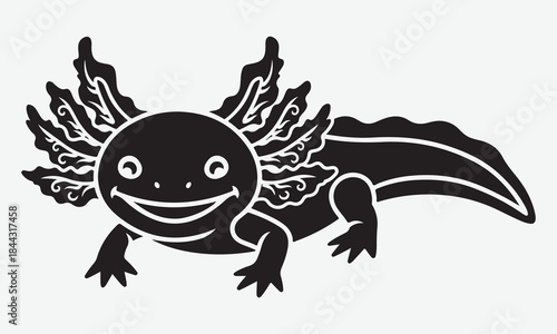 Black Silhouette of a Smiling Axolotl with Frilly Gills