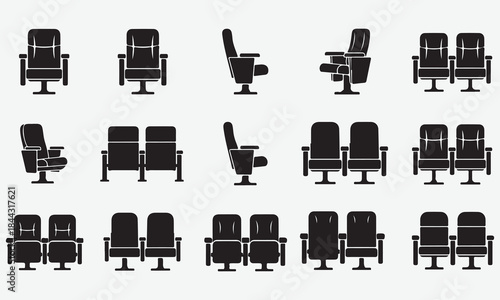 Collection of Black Cinema and Theater Seats Icons
