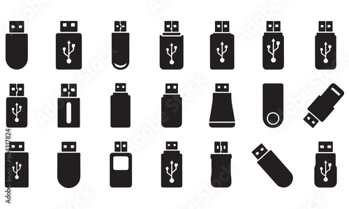 Collection of USB Flash Drive Icons in Black and White