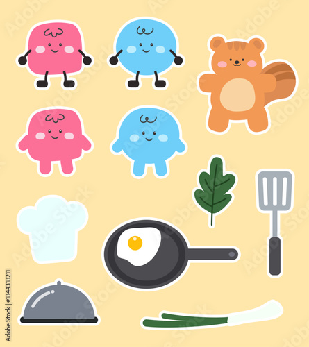 귀여운 캐릭터들과 주방 용품