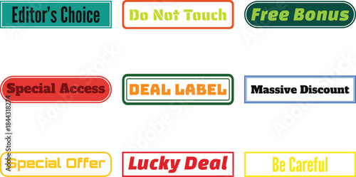 Six colorful promotional badges isolated on transparent background