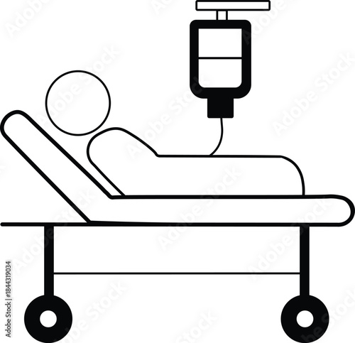 Patient lying on hospital gurney receiving intravenous fluid drip icon