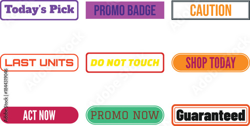 Set of colorful promotional badges isolated on a transparent background
