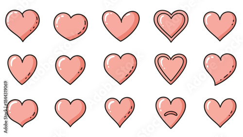 Illustrative assortment of simple heart shapes expressing feelings and affection on a clean background