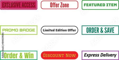 Set of colorful promotional badges isolated on a transparent background